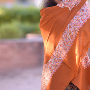 Border Embroidery Rust Solid Pashmina Shawl